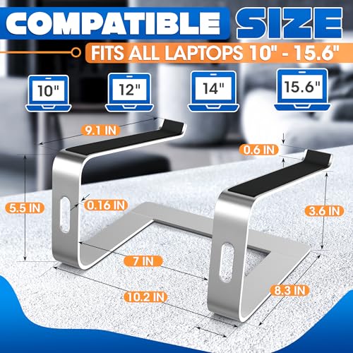 Aluminum Laptop Stand for Desk with Anti-Slip Bottom - Ergonomic Computer Stand for Laptop on Desk, Compatible for 10-15.6′′ Notebook Holder - Sturdy Computer Stands with Heat Conductivity Design — view 2