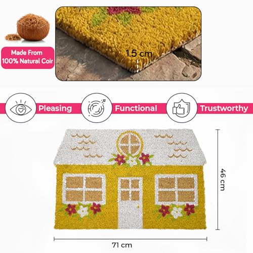 Image of HOKIPO Natural Coir Welcome Door Mat for Home and Office - 46x71cm, Earthly Home (IN-1078)