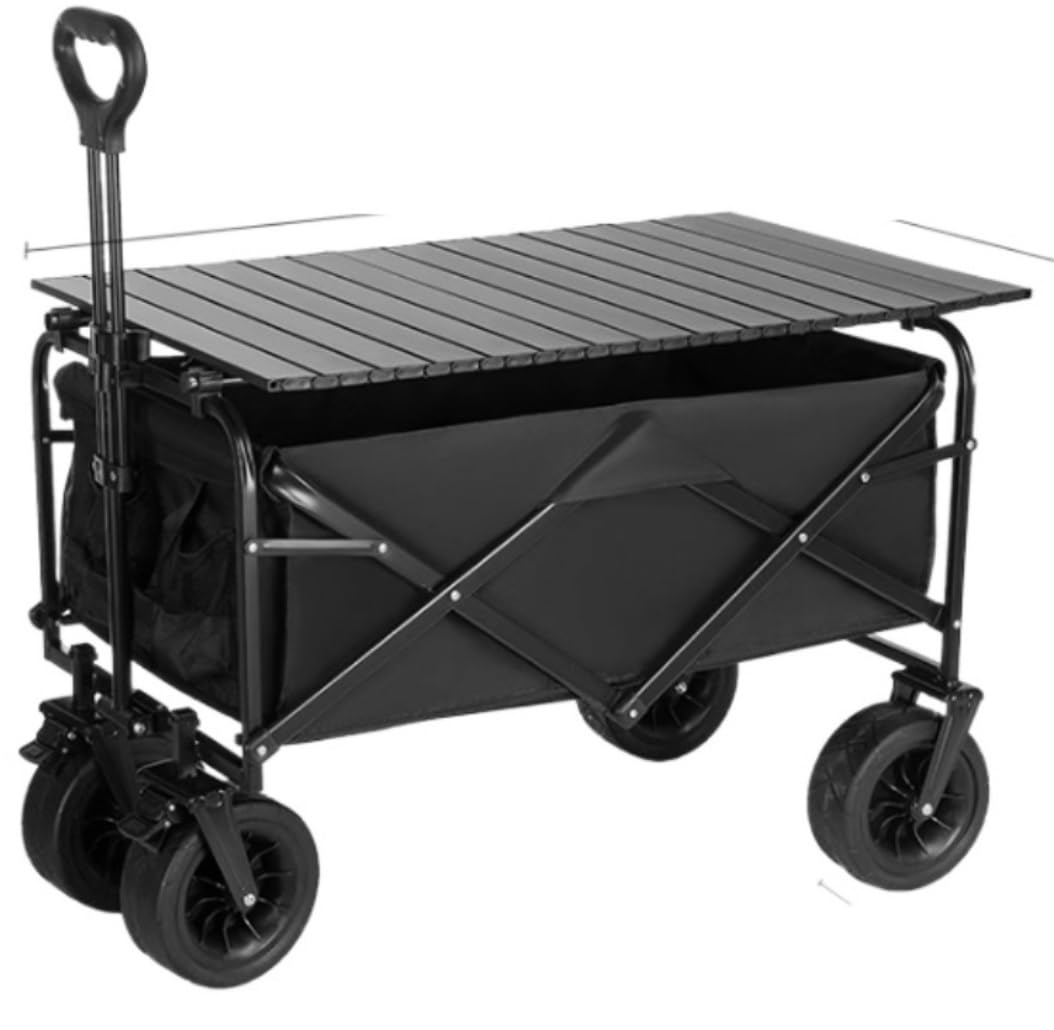 Folding Utility Wagon Cart - Outdoor Outdoor Folding Utility Wagon Cart Garden Trolley Portable Rolling Shopping Load Pull Along(Black)