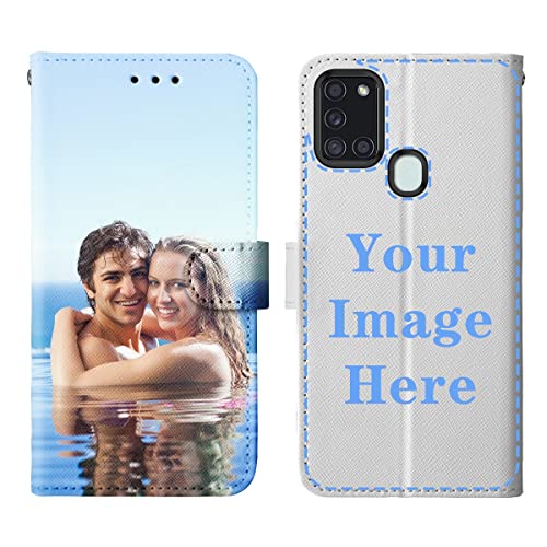 ZhuoFan Personalised Phone Case for Samsung Galaxy A21s 4G 6.5", Custom Picture on Wallet Leather Cover, Personalized Photo/Text/Name Design Shockproof Case, One Image