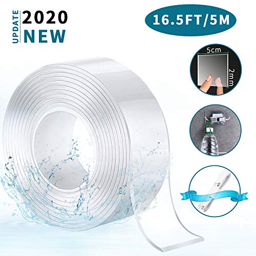 Preisvergleich Produktbild AiBastUpgrade durchführen5cm*500cm Waschbares Klebeband +Messlineal Multifunktional Spurloses Doppelseitiges Klebeband Transparent Nano Entfernbares Klebeband,Wiederverwendbares Klebstoff -5M