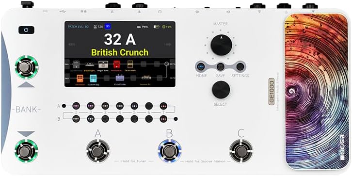 GE1000 Li White Guitar Multieffects Pedal Dual Effects Chains Processor with AI Equalization, 5" Touch Screen, 300+ Effects, Third-brand IRs, Stereo Sound Out Put, XLR, MIDI Port, Guitar/Bass