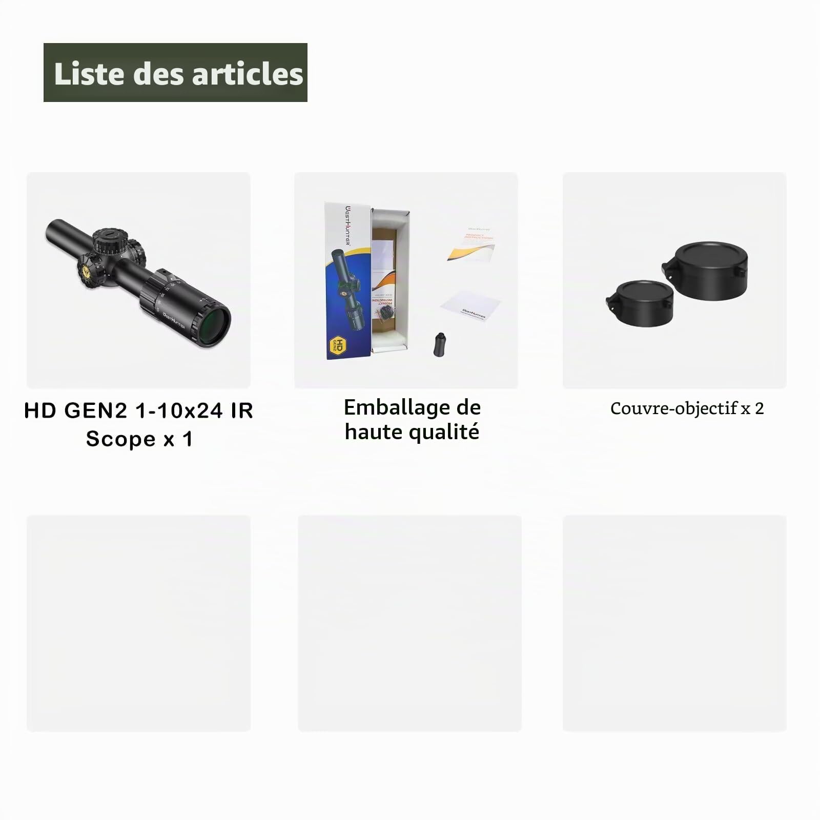 WestHunter Optics HD GEN2 1-10 x 24 IR LPVO Viseur télescopique, second plan focal (SFP), tube de 30 mm, grille éclairée, réglage 1/4 Moa de précision, indiqué uniquement pour les activités sportives