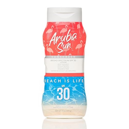 ARUBA SUN Loción de protección solar elegante SPF 30, amigable con los arrecifes (sin octinoxato y oxibenzona), resistente al agua, no grasa,