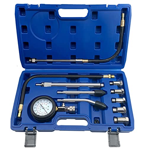 ZKTOOL 11PC Moteur Testeur de Compression, Coffret de Compressiomètre, 0-300 PSI / 0-20 Bar, Compatible avec toutes les voitures et motos, Cylindre Fuite Testeur, Compression Fuite Détecteur Kit