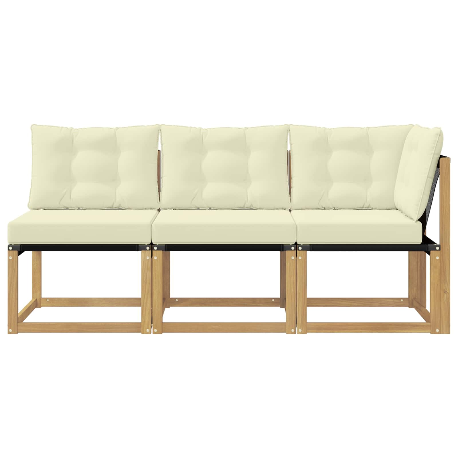 Divano centrale e angolare per esterni, 3 pezzi, bianco, resistente alle intemperie, in legno di acacia massiccio, set modulare per balcone, terrazza e veranda