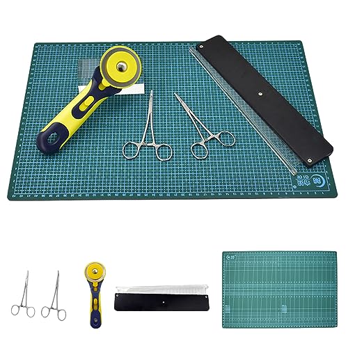 SUFFUSE Slingshot Rubber Band Cutting Tools, Cutting Tools?Outdoor Hunting, Rotary Cutters, Cutting Mat, Ruler, Hemostat, 5 Sets (5-piece set)