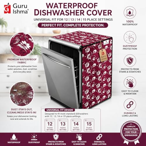 Image of Waterproof Dishwasher Cover for 12 to 15 Place Setting | Suitable with Bosch, LG, IFB, Hafele, Faber & More | Dustproof Appliance Protector Zip Cover Universal Fit-(63X63X88cms Design 2)