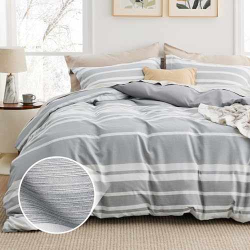 Bedsure US000560GQU Queen Duvet Cover Grey White Striped thumb #1