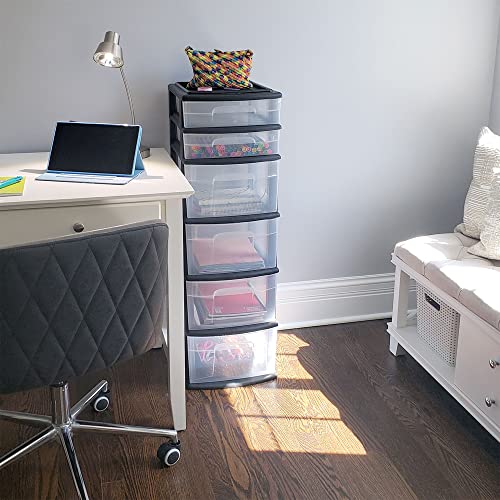Homz-Plastic-6-Clear-Drawer-Medium-Home-Storage-Container-Tower-with-4-Large-Drawers-and-2-Small-Drawers-Black-Frame