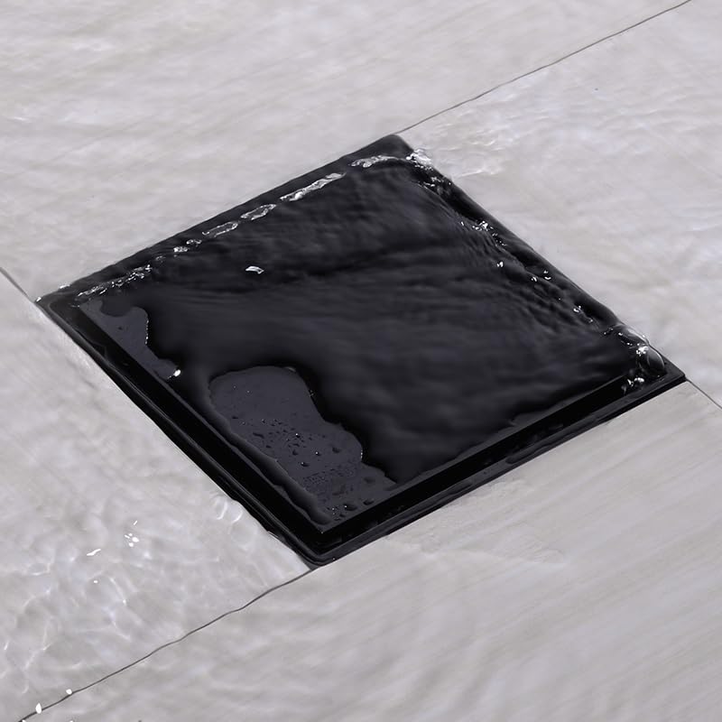 Bodenablauf,Duschablauf Quadratische Boden Abfallgitter 100x100 Dusche Drain schwarz Badezimmer Bodenabfluss Fliesen-Einsatz Messing Zubehör