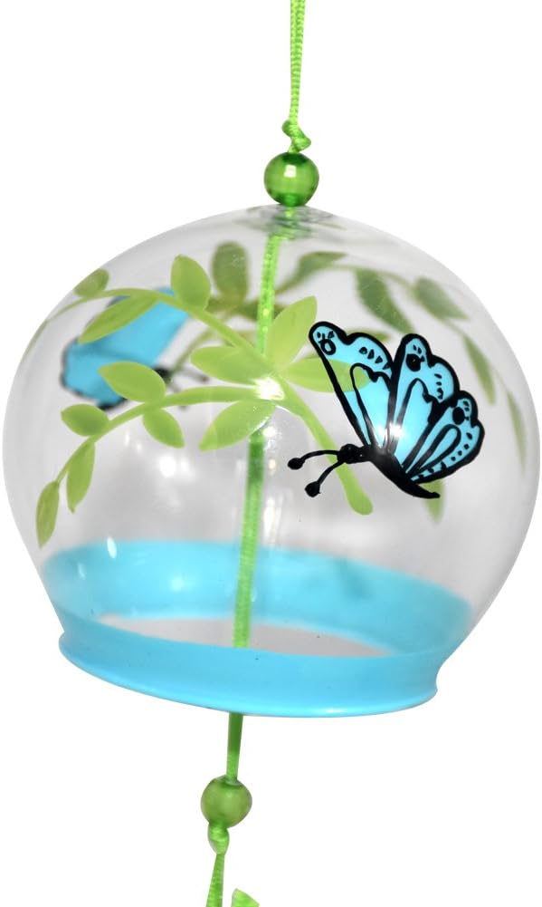 ACEVER Japanese Wind Chimes Handmade Glass Furin Home Decor Birthday Wedding Valentine's Day Mother's Day Father's Day Gift (Butterfly on Leaves)