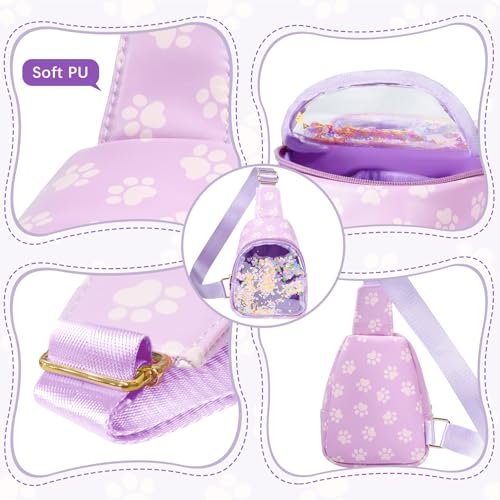 Image of COSHAYSOO Little Girls Paw Print Purse Cute Sling Crossbody Bag for Toddler Preschool Kids Girls 2 3 4 5 6 Year Old Graduation Birthday Gifts Fashion Daily Travel Trip Favor Purple Accessories | Paw print