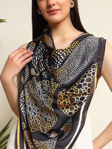 Image of Ravaiyaa - Attitude is everything Women Silk Digital Print Large Square Scarf Breathable Lightweight Neckerchief Printed Headscarf 40 inch x 40 inch Inch