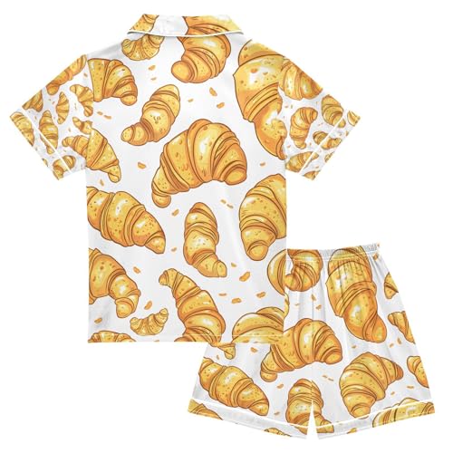 senya Crunchy Croissants Satin Summer Pajama Sets Silk Short Sleeve Button Down Sleepwear2