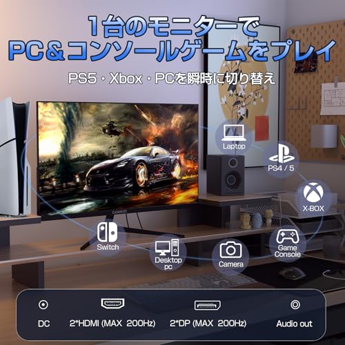 Comrize Comrize モニター 27インチ ゲーミングモニター 200HZ WQHD 超高速1ms(MPRT) 2K Fast IPS HDMI2.0×2 DP1.4×2 VESA対応 Adaptive-Sync 350nits高輝度 角度調整 ブルーライトカット PS5対応 の商品画像 5