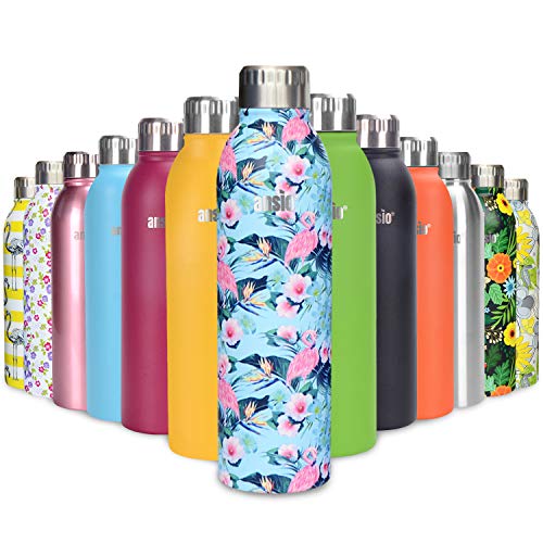 Botella de Agua, Frasco de vacío y Botella de Agua de Acero Inoxidable Botella de Bebidas con Aislamiento Doble Pared Botella de Agua Caliente y fría sin BPA al Aire Libre - 500ML -Patrón Floral Rosa