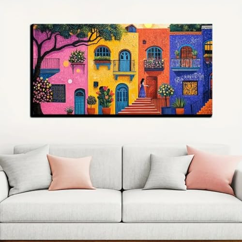 Peinture sur toile d'art mexicain affiche de salon de qualité décoration de maison 40x80cm - 4