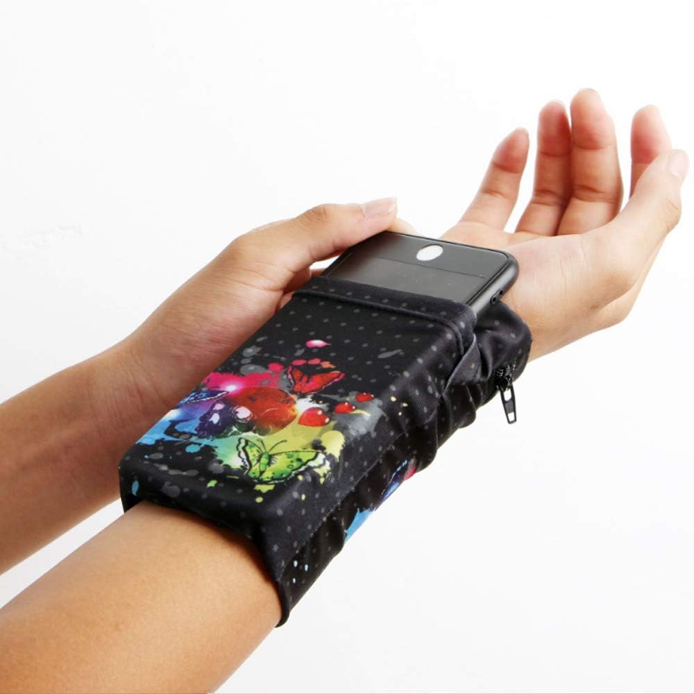 SIKOYA Universal Phone Holder for Running Sports Armband fit for All Samsung iPhones, 2 Pocket 1 Zip Pocket Key Holder Wristband Stretches