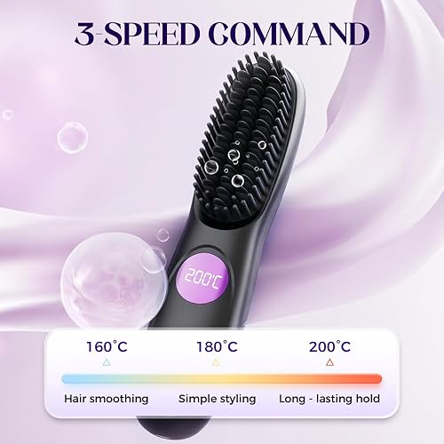 Miniatura 6 de Go Brush Pro 2026 Cepillo alisador portátil inalámbrico para viajes, cepillos alisadores de cabello recargables por USB con pantalla LED para