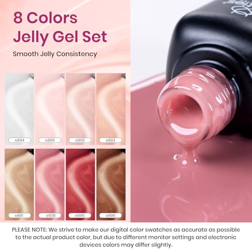 Image of Beetles Jelly Gel Nail Polish Set, 8 Colors Sheer Nude Pink Milky Brown