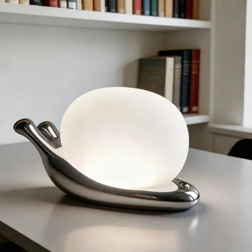 Lámpara de Mesa LED con Diseño de Animales (Caracol), Recargable, Regulable, Inalámbrica, Funciona con Batería, Luz de Noche, Carga USB, Interruptor Táctil, Lámpara de Mesita de Noche,Plata