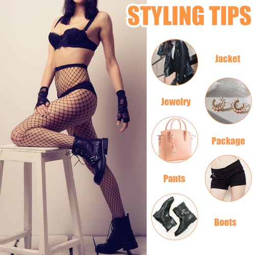 3 Pairs Women's Fishnet Stockings, Stretchy Footless Fishnet Tights Thigh High Waist Fish Nets Black Leggings Pantyhose for Women, One Size4