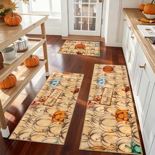 nesrt Pumpkin Fall Kitchen Rugs Set of 3, Fall Mats