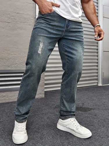 Image of URBAN POCKETS Jeans for Men | Distressed Denim Pants with Slim Tapered Fit & Washed Look (Comfort-Tarry-U06-U07)