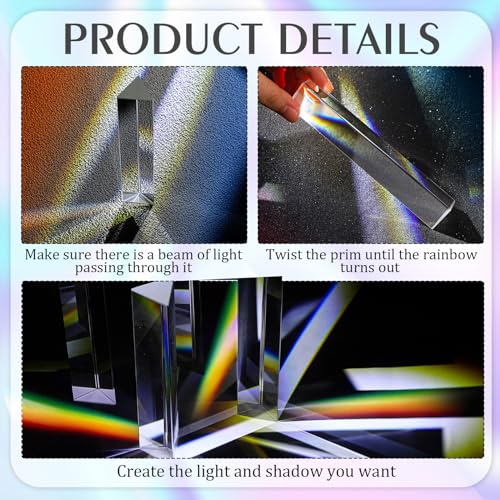 Image of Copkim 4 Pcs Clear Glass Prisms K9 Crystal Triangular Prism for Physics Teaching Photo Rainbow Photography Light Prisms for Refracted Light Spectrum Students Presents Gift(6 Inch)