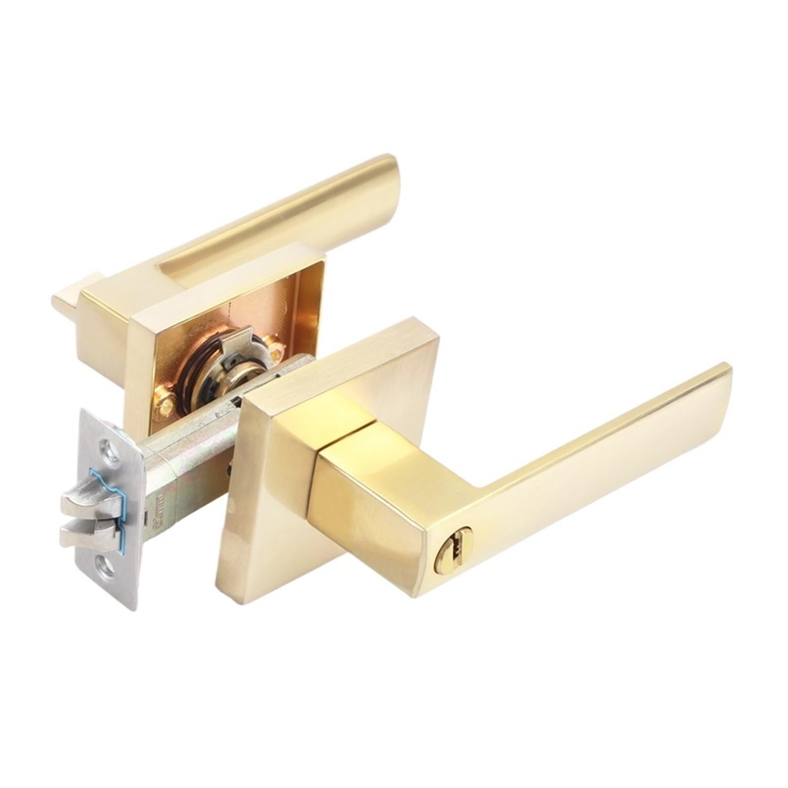NYRXRYTCA American Three-Pole Lock Hotel Bathroom Door Lock Bedroom Privacy Lock Three-Pole Handle Lock Ball Lock(Brushed gold with key)