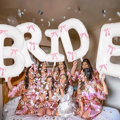Image of 40inch Bride Balloons with Bow-Jumbo Bride to Be Balloons for Bridal Shower Bachelorette Party Decorations and Engagement Party Supplies Coquette Party Decor(Pink Bow)
