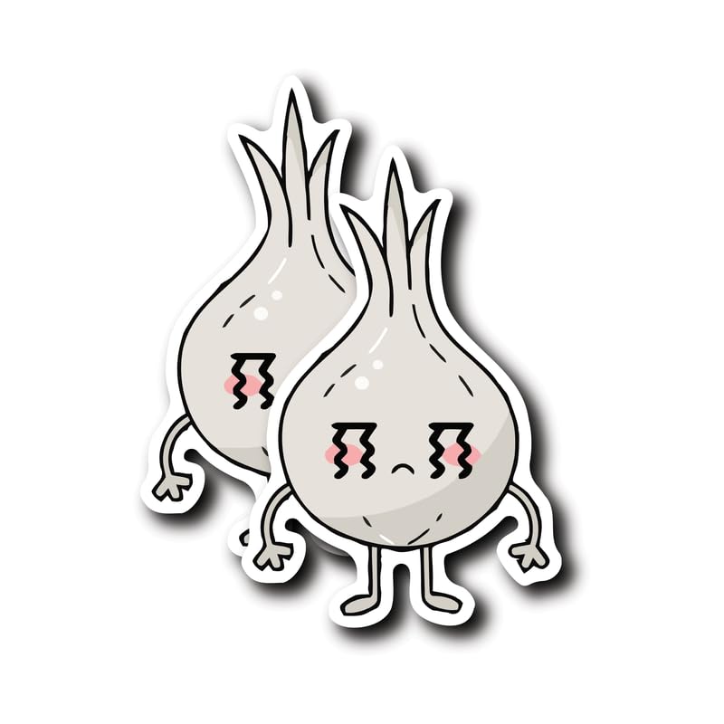 FHJ Crying Onion Sticker - Cute Sad Onion Character Sticker- Premium Quality Vinyl Bumper Stickers 2-Pack | 5-Inch on Widest Side | Made in USA - 846