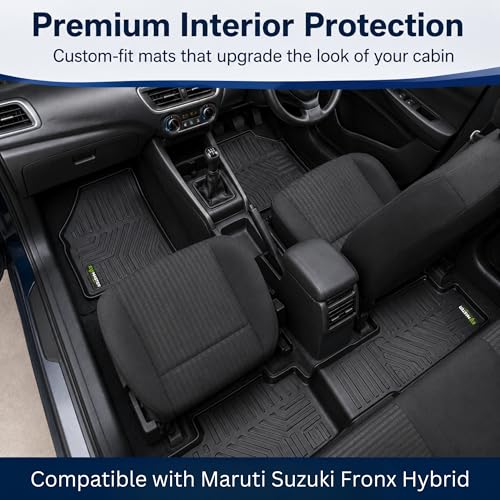 Image of EV MASTER Car Floor Mats for Maruti Fronx Hybrid (2026 Onwards) Complete Set | All Weather | Anti-Slip | Luxury Premium Car Mat | Full Coverage | Custom Fitted Car Foot Mats (5D Black)
