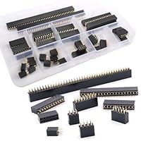 RUNCCI-YUN 35 Stück 2.54mm Female Pin Header Double Row Pin, (2 * 2/3/4/5/6/8/10/12/20/40 Pin) Gerade Einreihige Platine Weibliche Stiftleiste Sockel Steckerleiste, für Arduino Stackable Shield