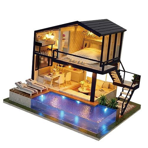 ORFOFE DIY Dollhouse Kits Miniature Dollhouse Kits Mini DIY House Wooden Villa Model