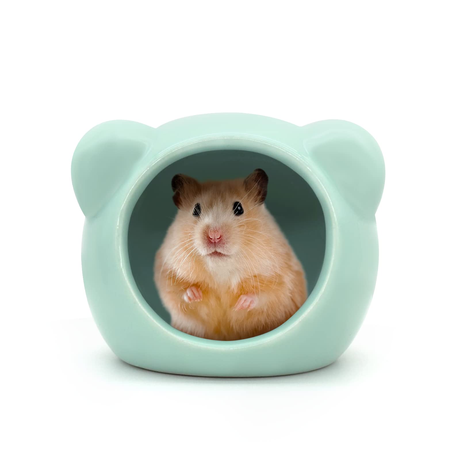 LuckyOpt Ceramic Hamster House, Cute Animal Shaped Hamster Cave, Summer Cool Small Animal Hideout Habitat Decor for Dwarf Hamsters (Green)