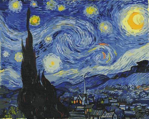 Artnapi Dipingere con i Numeri Adulti Senza Telaio | Fai da Te Dipinto a Mano | Notte stellata di Van Gogh | Kit per Principianti e Adulti | Set Incluso Colori Acrilici & Pennelli | Tela 40x50 cm