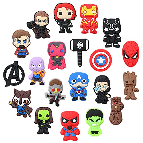 VERSRH 20PCS Superhero Cartoon Shoe Charm, Shoe Decoration Charm for Kids, Cool Clog Sandals Decoration for Slip-On, Bracelet Wristband Charms for Kids Teens Boys Girl, Shoe Party Decorations for Boys