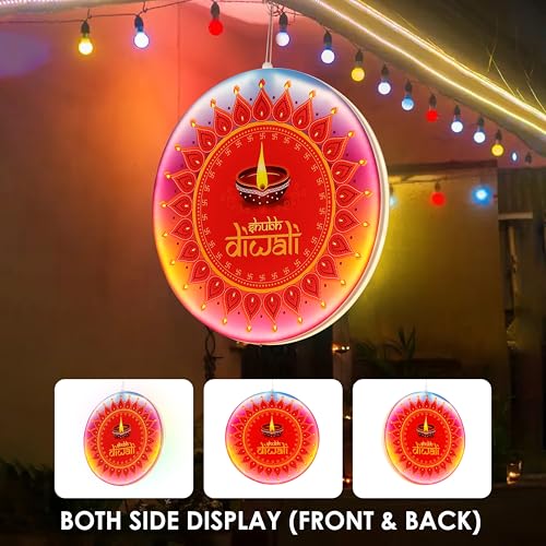 Image of Gesto Shubh Diwali LED Board Light - Multicolor Double-Sided Hanging Display | Festival Lights for Home, Door Entry, Balcony,Corporate Offices, Showrooms, Mandir,Pooja Pandal & Diwali Decoration Items