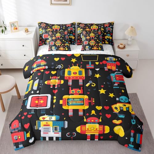 Ensemble 7 pièces lit Queen Robot mignon, Étoiles multicolores