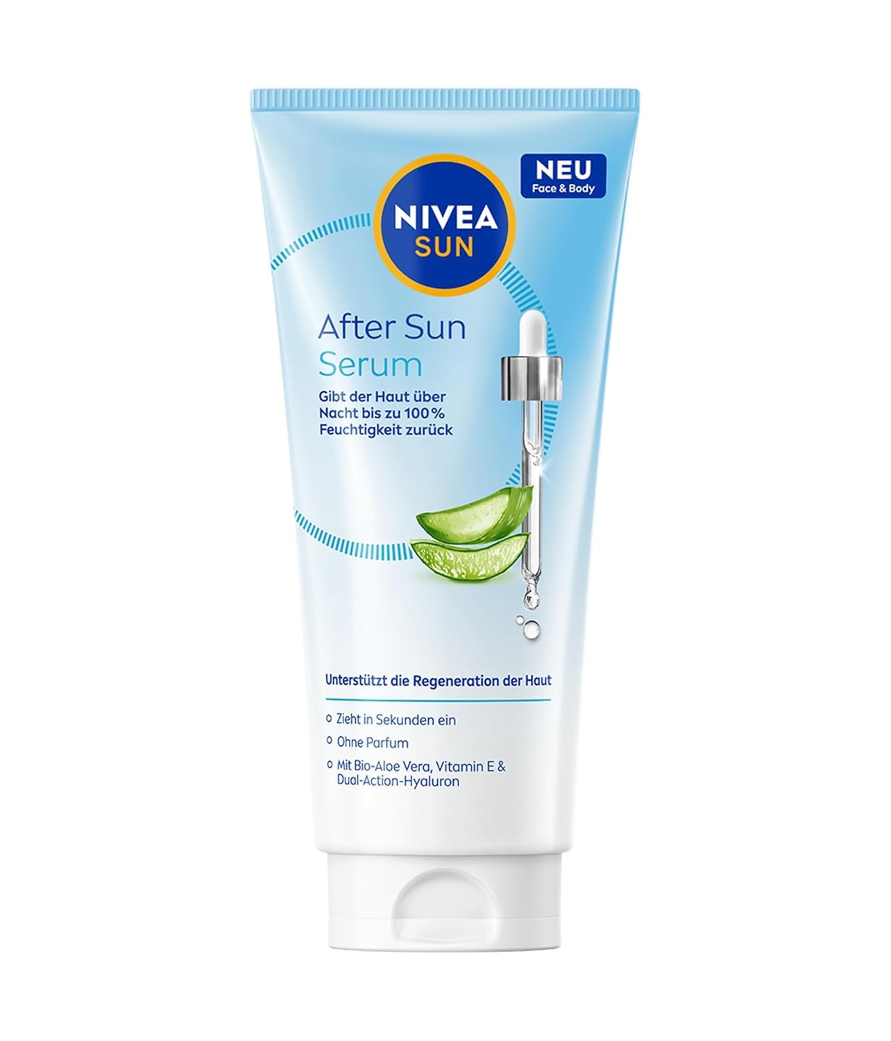 NIVEA SUN Serum nawilżające po opalaniu z bioaloesem, witaminą E i kwasem hialuronowym, balsam po opalaniu wspomagający regenerację skóry po opalaniu (100 ml)