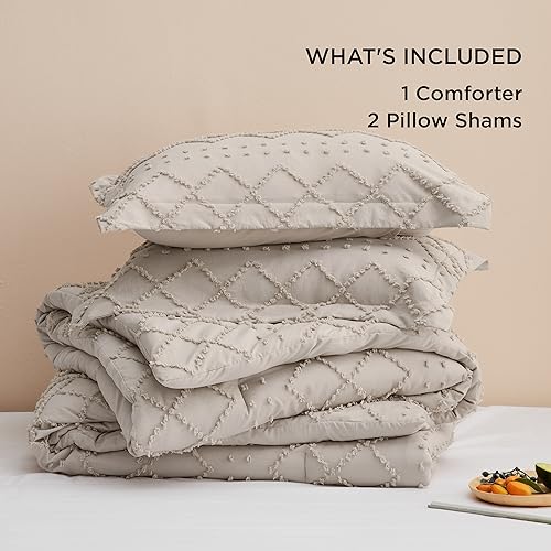 Image of Bedsure California King Comforter Set - Linen Comforter, Boho Tufted Distressed Vintage Bedding for Kids, 3 Pieces Farmhouse-Style Bed Set for All Seasons, Fluffy Soft Bedding with 2 Pillow Shams