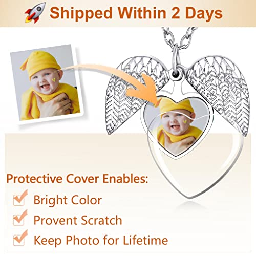 Supcare Angel Wings Heart Locket Necklace That Holds Pictures Silver Openable Photo Frame Necklace Personalized Memorial Jewelry For Loss Of Mother Grandma #TOP2