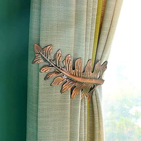 SUQ I OME European Big Leaf Curtain Tiebacks Window Holdback Novelty Fashion Curtain Hook U Shape Wall Hook Simple Modren Curtain Holdbacks 1 Pair Red Bronze Leaf Cover