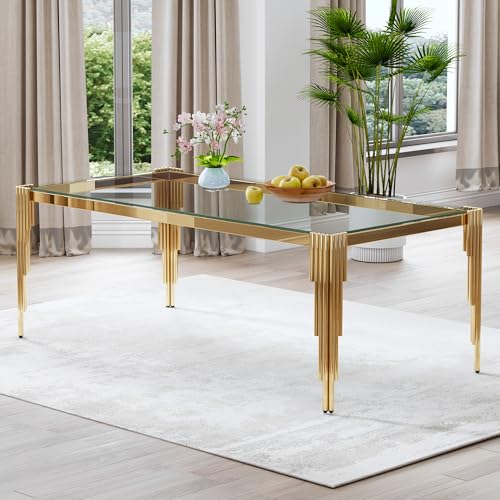 80" Large Glass Dining Table, Modern Rectangle Kitchen Table with...
