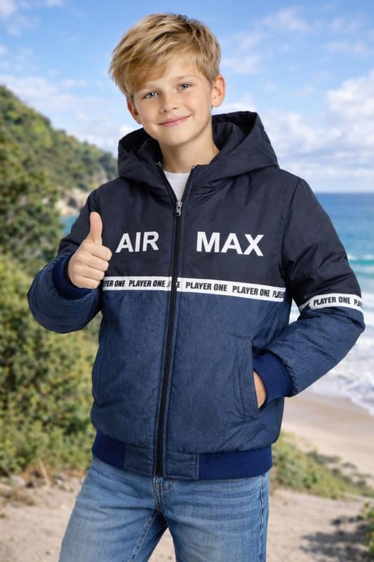 Image of Krystle Kids Winter Hooded Jacket for Boys | Full Sleeve Warm Padded Jacket | Soft Inner Lining | Front Zip Closure | Blue2 (Multisize)