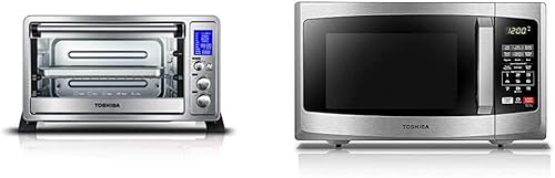 Toshiba AC25CEW-SS - Horno tostador digital con cocción por convección y 9 funciones, pan de 6 rebanadaspizza de 12 pulgadas y horno microondas