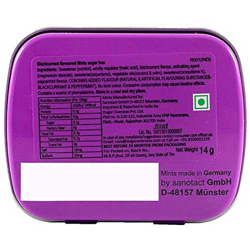 Image of Impact Mints sugar-free Mints Blackcurrant Flavor (Pack of 9) 14g each, for everlasting & pleasant breath, product of Germany, pocket friendly mints in classictin packaging