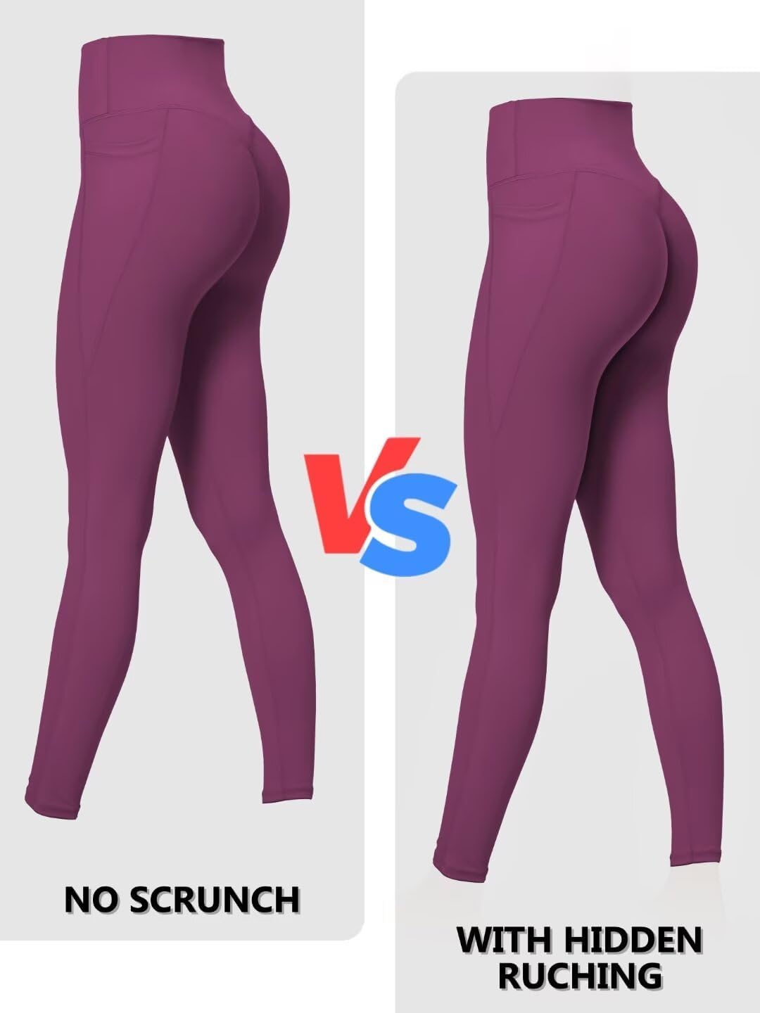 Sunzfly Invisible Butt Scrunch Workout Leggings with Pockets for Women, No Front Seam Gym Yoga Pants with Tummy Control - Image 4